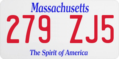 MA license plate 279ZJ5