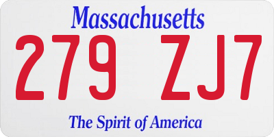 MA license plate 279ZJ7