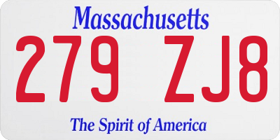 MA license plate 279ZJ8