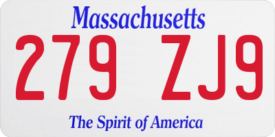MA license plate 279ZJ9