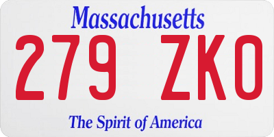 MA license plate 279ZK0