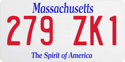 MA license plate 279ZK1