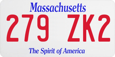 MA license plate 279ZK2