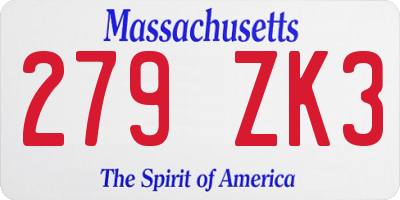 MA license plate 279ZK3
