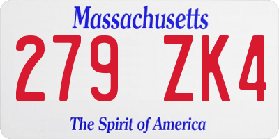 MA license plate 279ZK4
