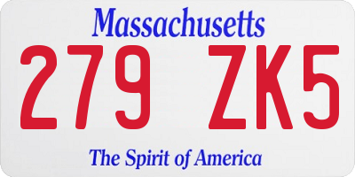 MA license plate 279ZK5