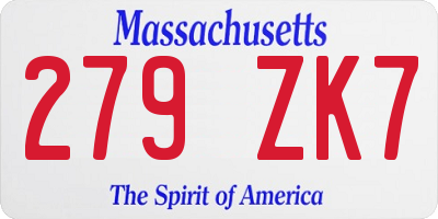 MA license plate 279ZK7