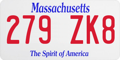 MA license plate 279ZK8