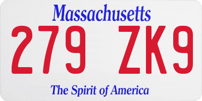 MA license plate 279ZK9