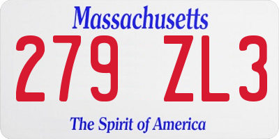 MA license plate 279ZL3