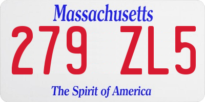 MA license plate 279ZL5