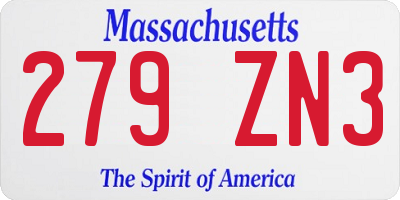 MA license plate 279ZN3