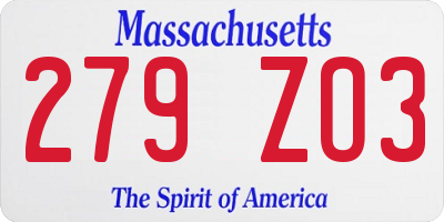 MA license plate 279ZO3