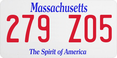 MA license plate 279ZO5