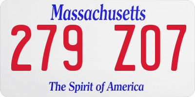 MA license plate 279ZO7