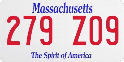 MA license plate 279ZO9