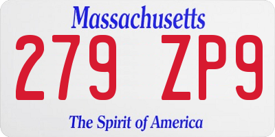 MA license plate 279ZP9