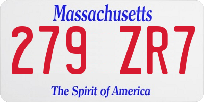 MA license plate 279ZR7