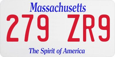 MA license plate 279ZR9