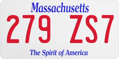 MA license plate 279ZS7