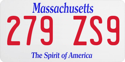 MA license plate 279ZS9