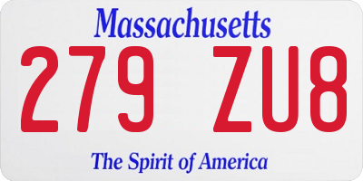 MA license plate 279ZU8