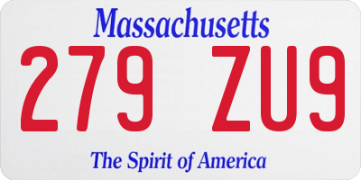 MA license plate 279ZU9