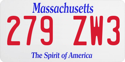 MA license plate 279ZW3