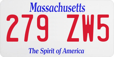 MA license plate 279ZW5