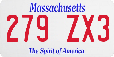 MA license plate 279ZX3