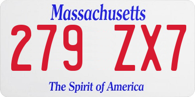MA license plate 279ZX7