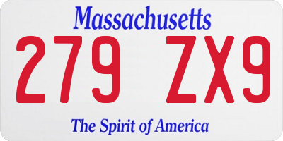 MA license plate 279ZX9