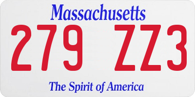 MA license plate 279ZZ3
