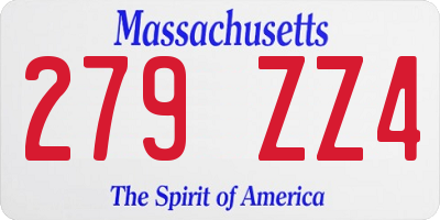MA license plate 279ZZ4