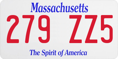 MA license plate 279ZZ5