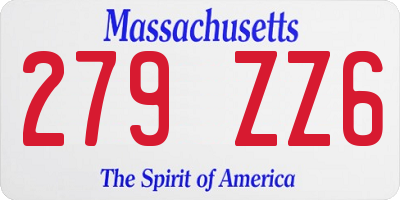 MA license plate 279ZZ6