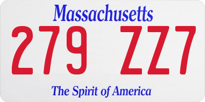 MA license plate 279ZZ7