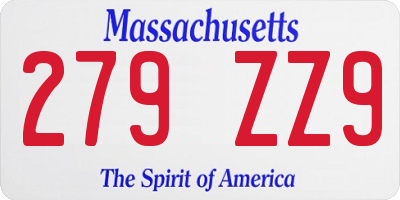 MA license plate 279ZZ9