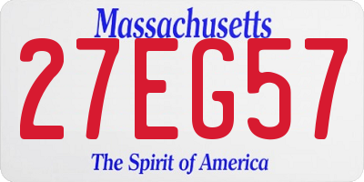 MA license plate 27EG57