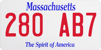 MA license plate 280AB7