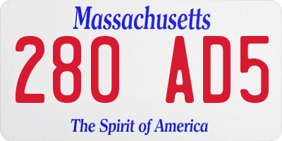 MA license plate 280AD5