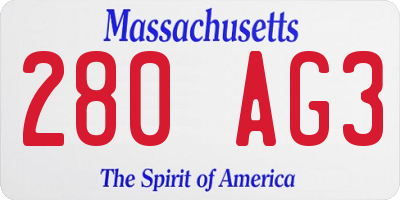 MA license plate 280AG3