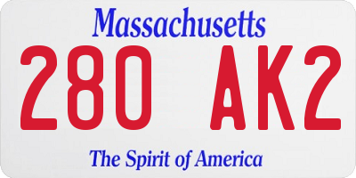 MA license plate 280AK2