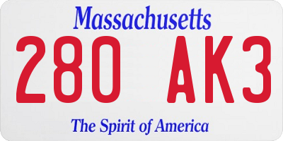 MA license plate 280AK3