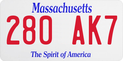 MA license plate 280AK7