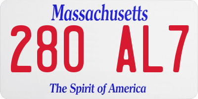 MA license plate 280AL7