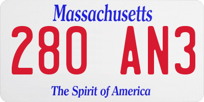 MA license plate 280AN3
