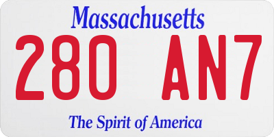 MA license plate 280AN7
