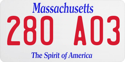 MA license plate 280AO3