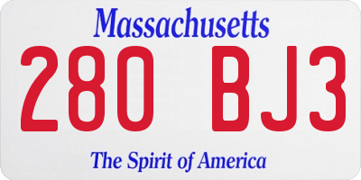 MA license plate 280BJ3